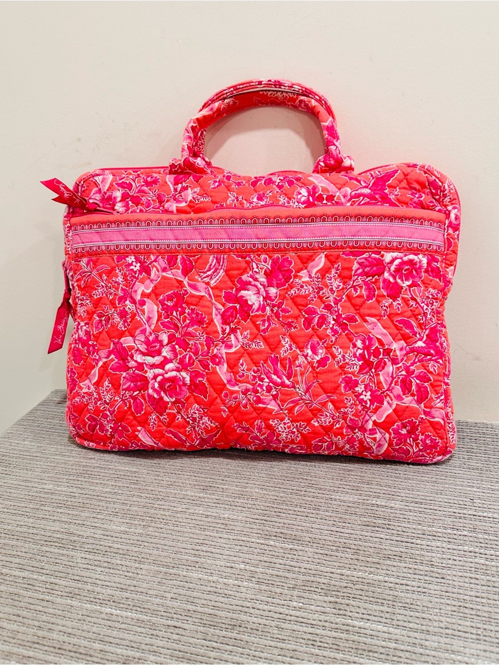 Vintage Vera Bradley Quilted Laptop Bag Case Hope Toile Pink Floral Retired 2006
